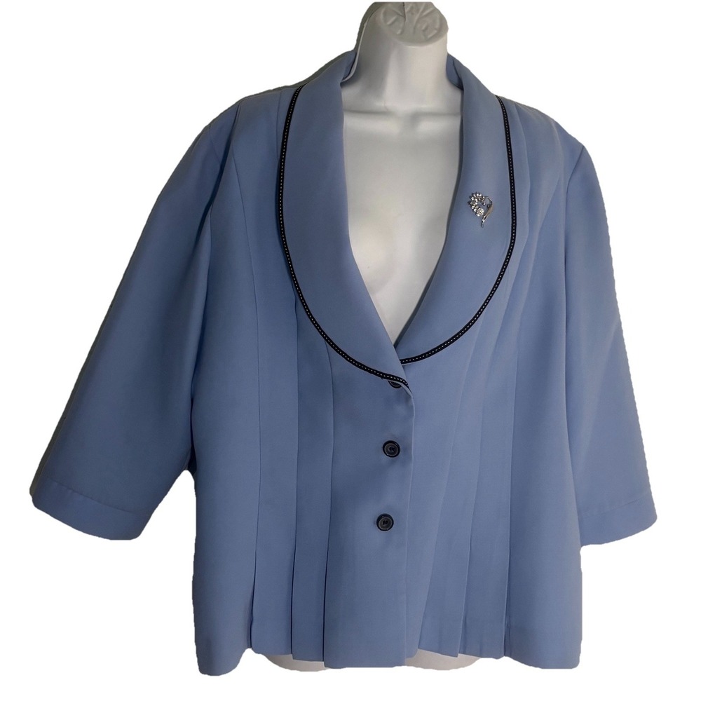 Vtg Womens Studio 1 Suit Jacket 3 Button Collared Contrasting Piping Sz 18 Heart